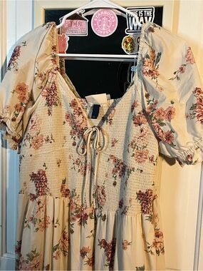 Universal Thread Cream Dress with Pink and Green Floral Print